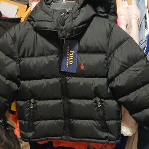 Polo by Ralph Lauren Kids Black Puffer Coat with Red Logo